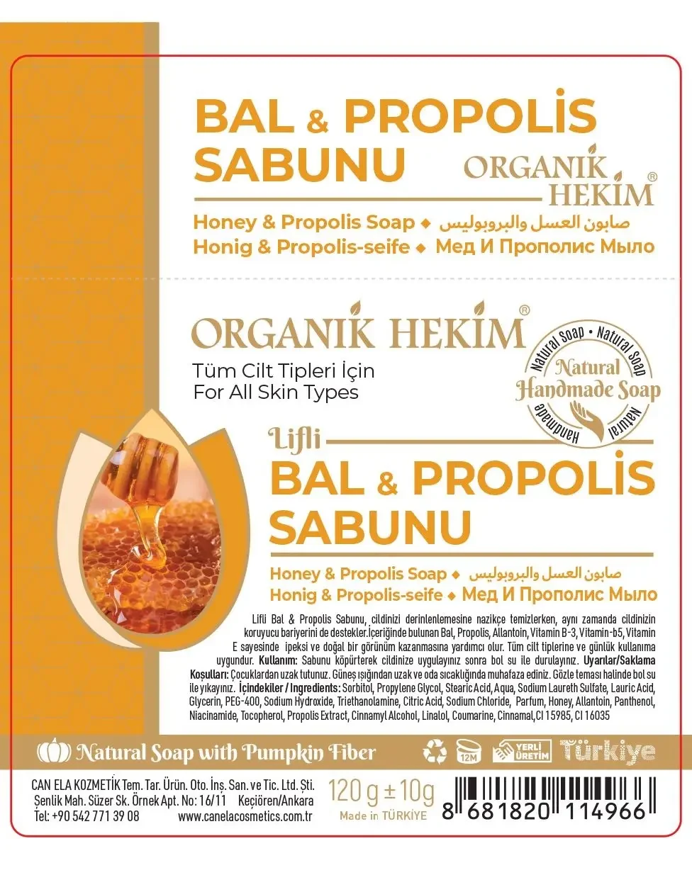 Organik Hekim Kabak Lifli Ballı & Propolis Sabun 120 Gr