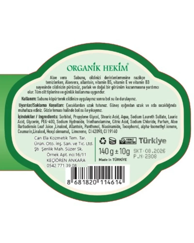 Organik Hekim Aloevera Sabun 140 Gr